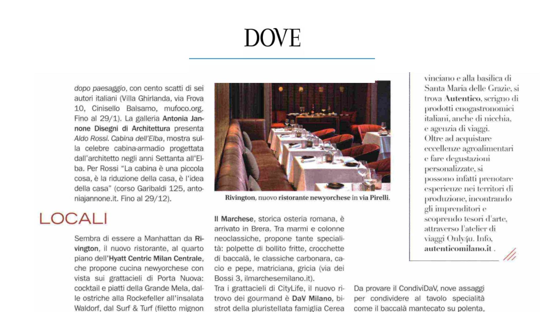 Rivington featured in Dove Viaggi